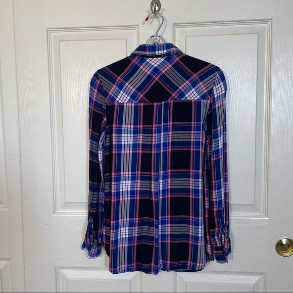 Old Navy Lightweight Flannel Blue, White, Navy & Pink Button Down Flannel, XS - Picture 9 of 13